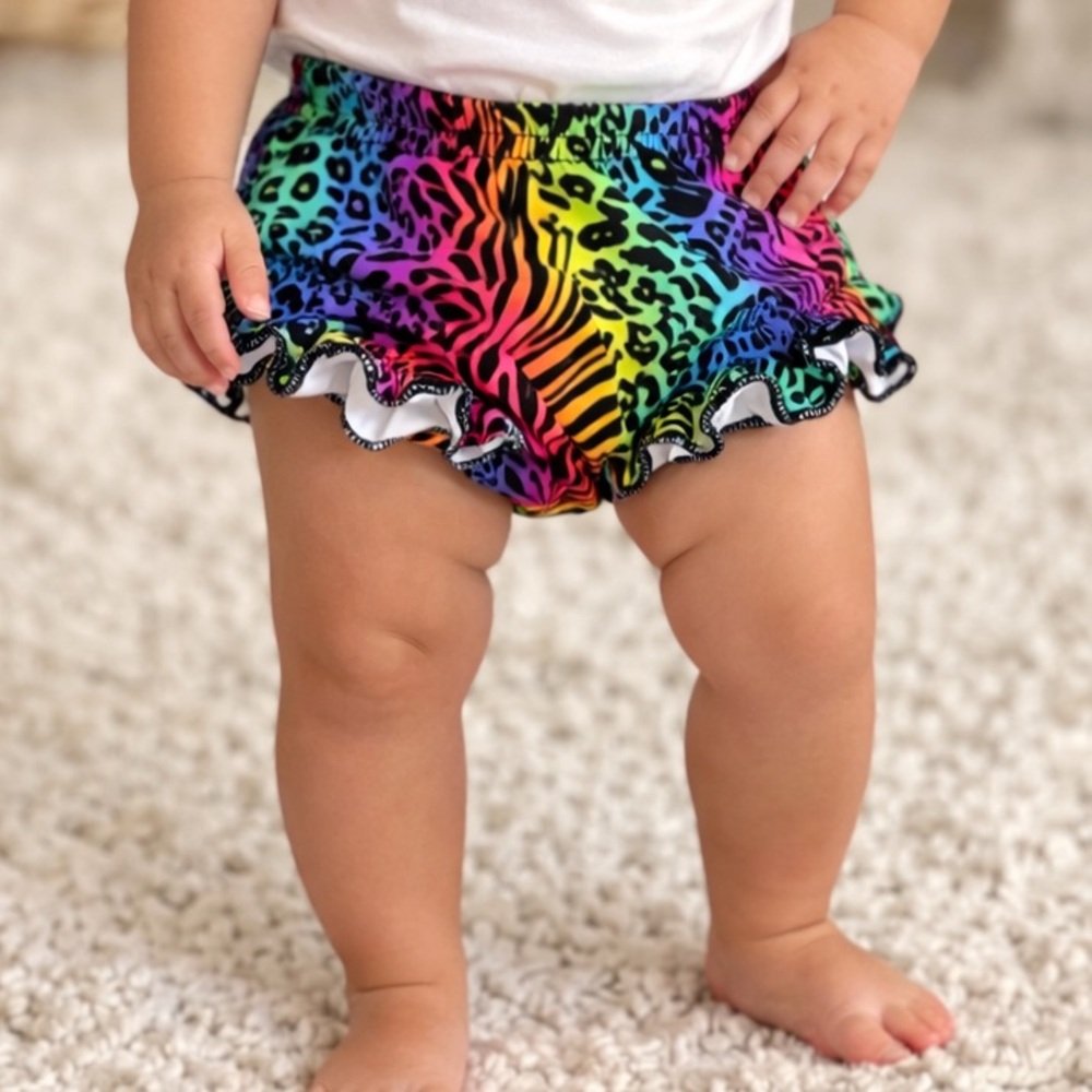 Trendy boutique Multicolor Rainbow Zebra Print Ruffle Shorts Cotton